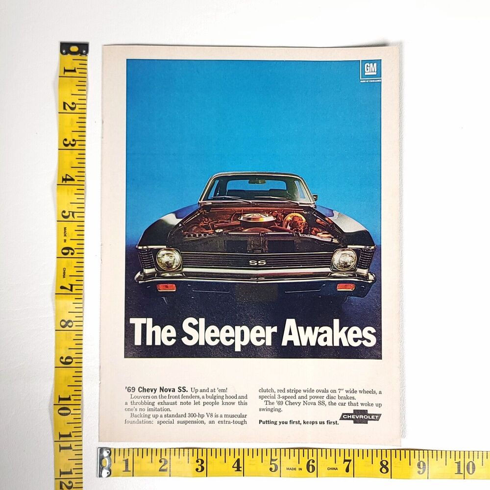 Vintage Chevrolet Chevy Nova SS Sleeper FullColor Print Ad 1969 Hot Rod Magazine